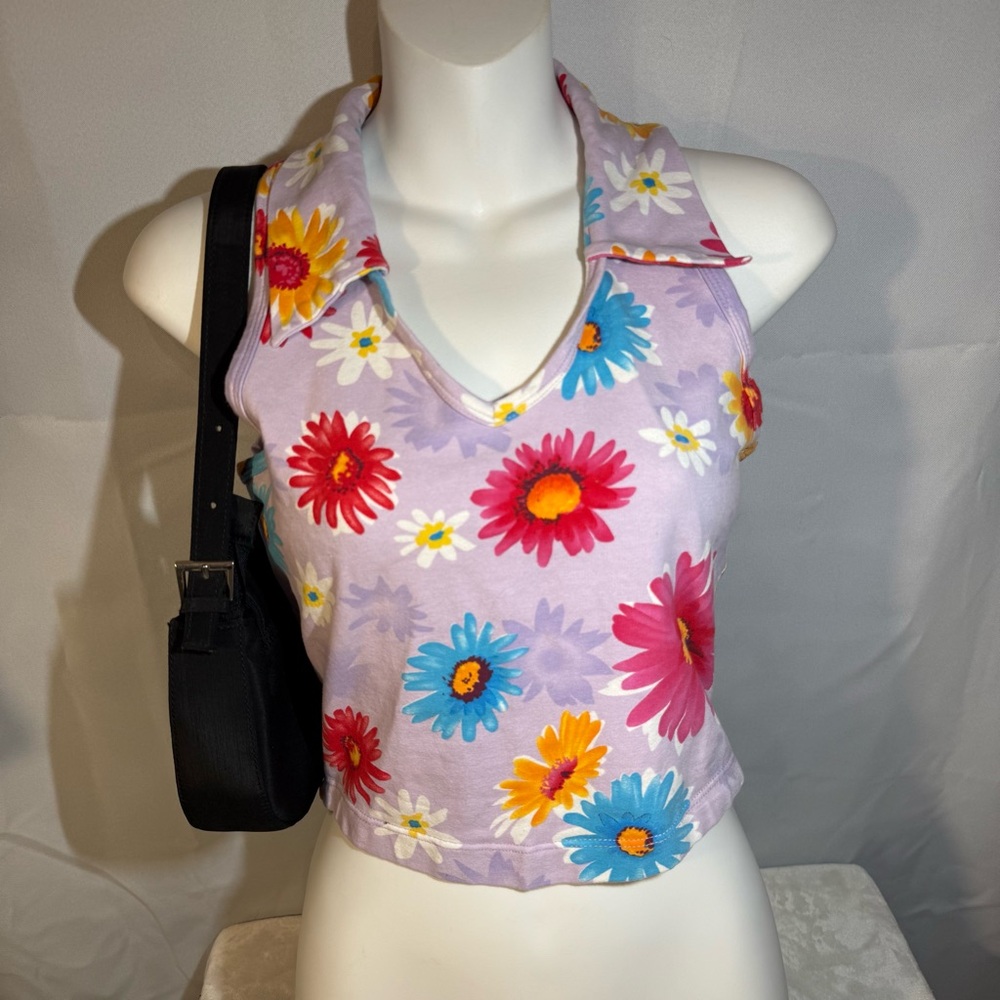 Girl Weavers Lavender Floral Collared‎ Sleeveless Top Size M